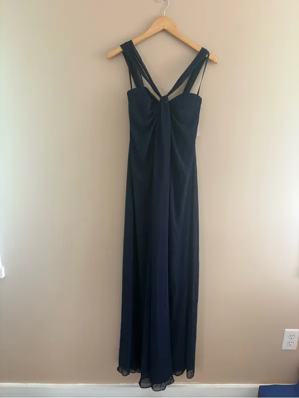 Dessy Draped Satin Grecian Column Gown Midnight Navy size 2 Bridesmaid Formal - Image 5