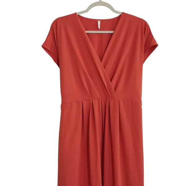 Halara XL Maxi Dress Coral Red V-Neck Tie Back Pockets Flowy Casual Sporty - Image 2