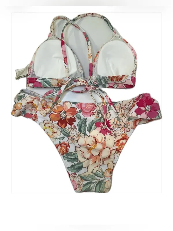 Cupshe Set NWT Women’s Pink Multi Floral Bikini Swimsuit Size‎ S - Image 2