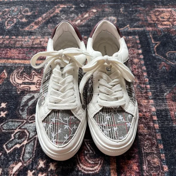 BIRDIES‎ the Cardinal Leather Sneakers in Floral Houndstooth plaid - Image 2