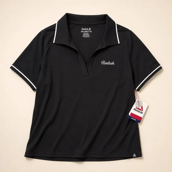 Reebok Womens Black V-Neck Active Polo Shirt Short Sleeve‎ Contrast Trim XXL - Image 4