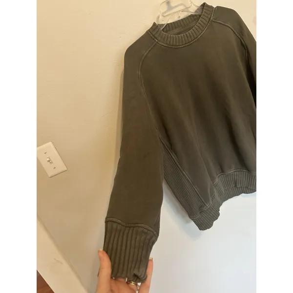 Aerie Down To Earth Oversized Crew Sweatshirt Olive Green Size XXS Comfort Cute - Image 5
