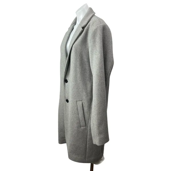 Hollister Women's Gray Long Sleeve Button Longline Trench Coat Jacket Size L - Image 3