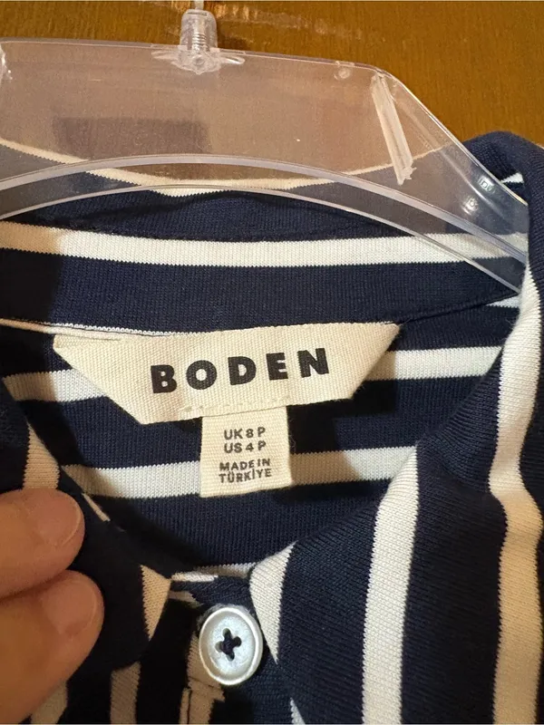 Boden Honor Short Sleeve Shirt Dress in Navy and White Stripe - Image 6
