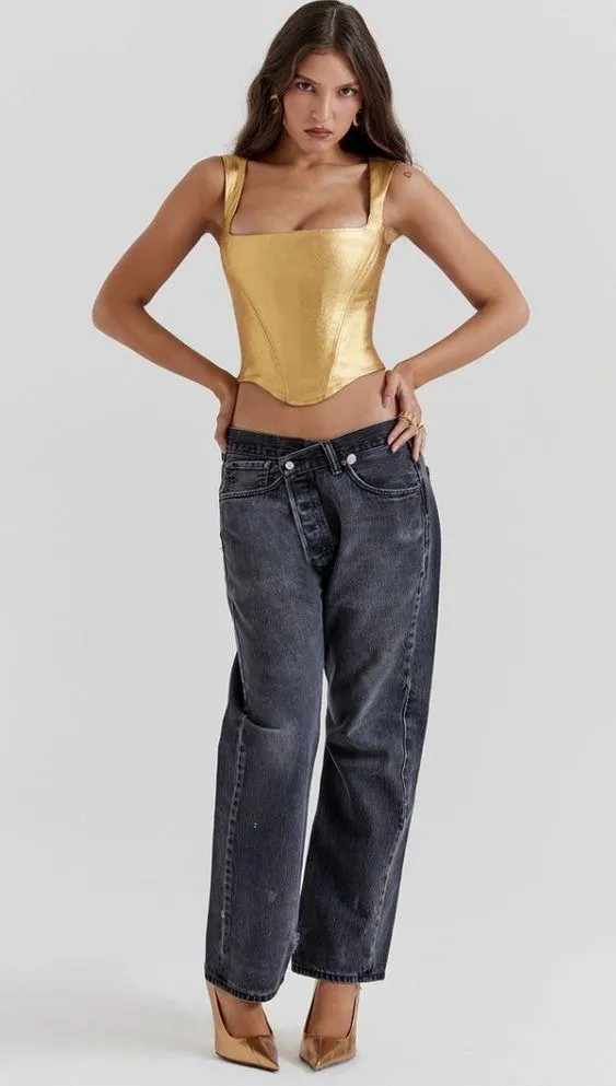 House of CB Karia Foil Corset Top in Gold Size XL - Image 7