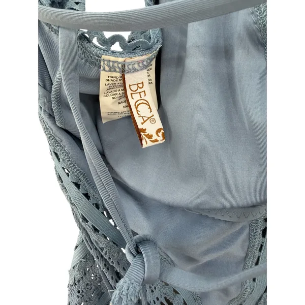 Becca Rebecca Virtue Crochet Lace High Neck One Piece Swimsuit Blue S NWOT‎ - Image 10