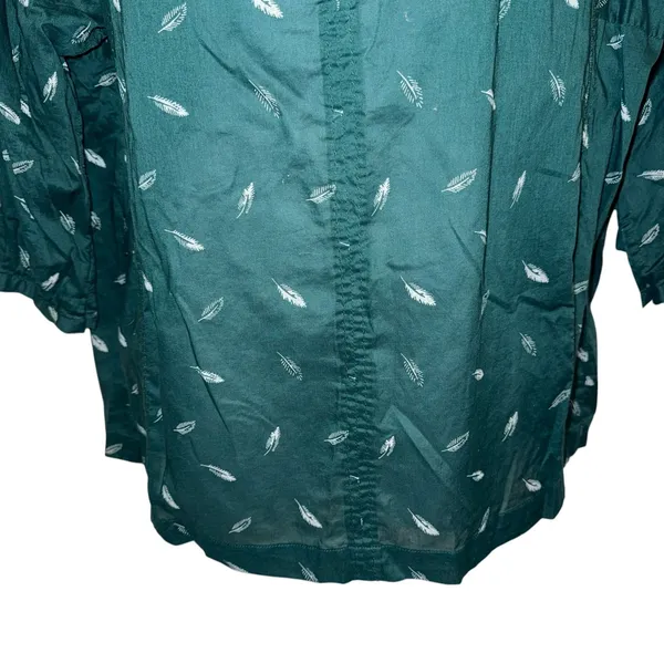 MADEWELL Green Fall Feather Print Tassel Tie Neck 3/4 Sleeve Blouse Small‎ - Image 4