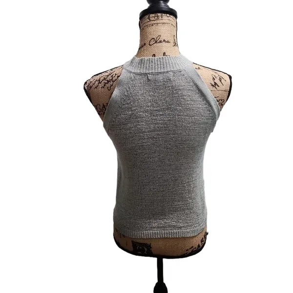 Miou Muse Top‎ Womens Size Medium Grey Sleeveless Mock Neck Ribbed Knit - Image 4