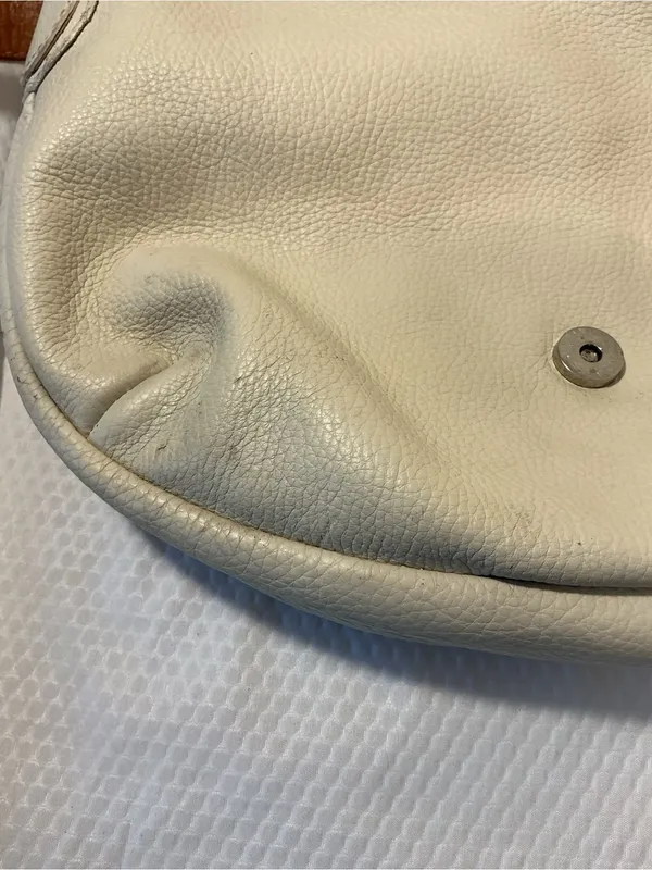 Cream Leather Crossbody Bag with Tan Strap made in Italy genuine leather - Image 5