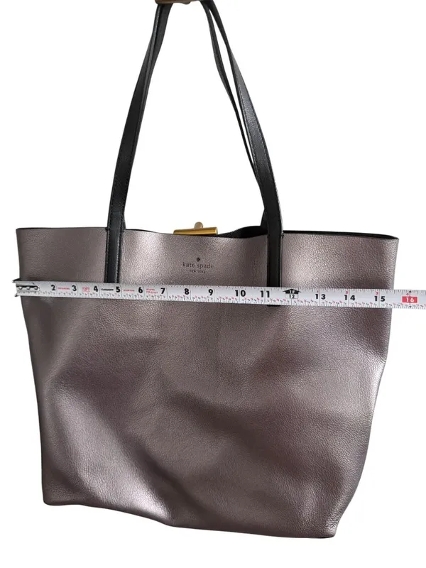 KATE SPADE Pewter Silver Black Reversible Leather Shoulder Tote Bag - Image 8