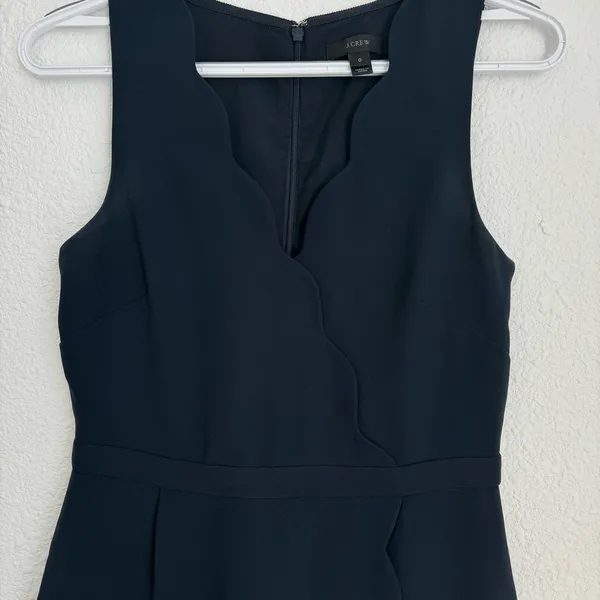 J. Crew Dress Womens Size 0 Navy Blue V Neck Scallop Crepe Wrap Surplice Sheath - Image 11