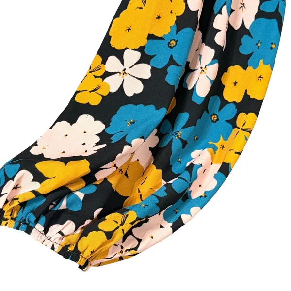 Cabi Busy Blouse 4158 Floral Button Front Balloon Sleeve‎ Black Teal Mustard L - Image 5