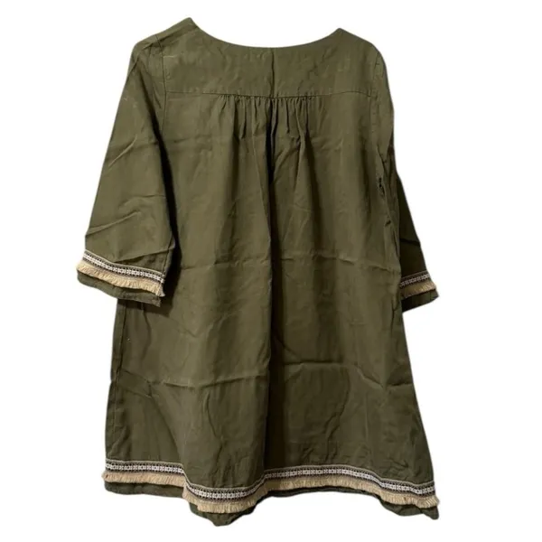 ILLA ILLA Green Size Large Fringe Embroidered Tencel Dress Boho Hippie‎ Peasant - Image 2
