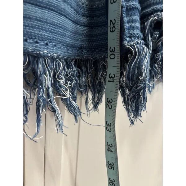 Lauren Ralph Lauren Open Cardigan Wide Sleeve Knit Size M Blue Fringe - Image 4