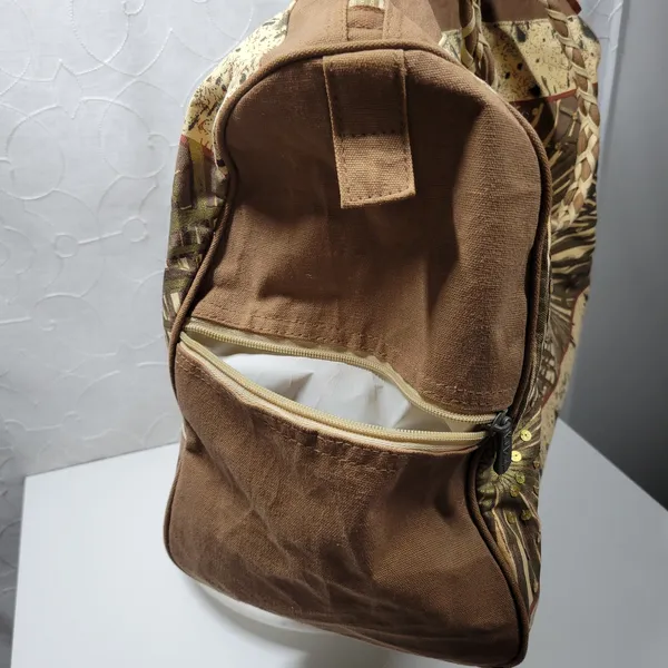 Paul Breut Travel Weekender Duffle Bag Large Brown Canvas Sequin Palm Tree Print - Image 16