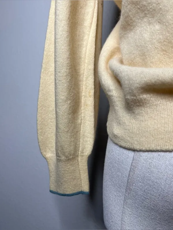 60s Vintage Wool Angora Butter Yellow Blue Bird Knit Cardigan Cottagecore Twee - Image 6