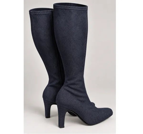 Knee High dark navy denim heeled boots Blue Size 8.5 - Image 3