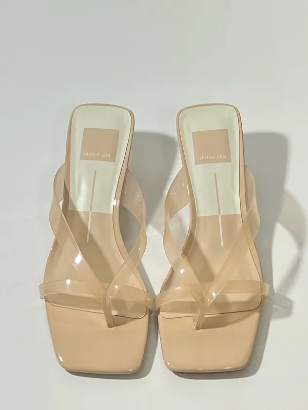 Dolce Vita Brevel Nude Vinyl Praline Jelly PVC Clear Strap Slide Sandal Heels - Image 7