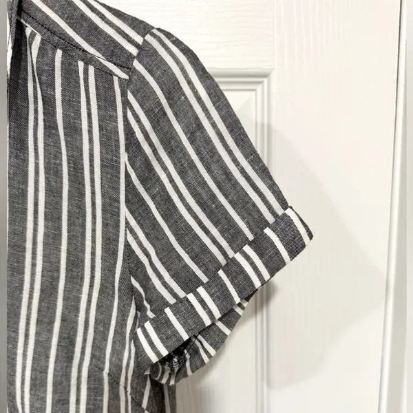 Banana Republic Gray White Coastal Linen Blend Preppy Size 4 Striped Shirt Dress - Image 4