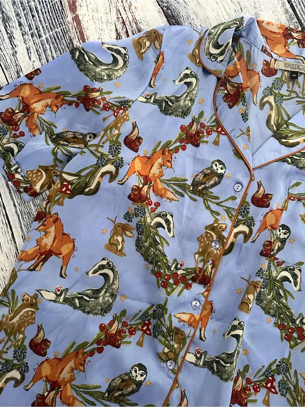 Their Nibs Woodland Animal Print Satin Pajama Set - Image 3