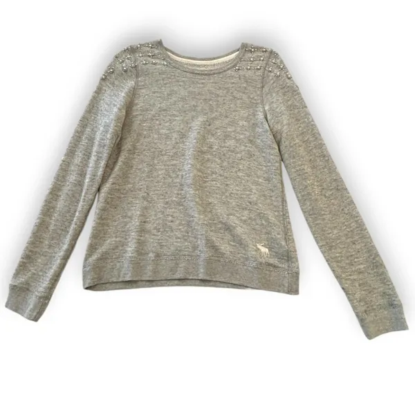 ABERCROMBIE FITCH Gray Crew Neck Sweatshirt Pearl Beading Embellished Small‎ ANF - Image 3