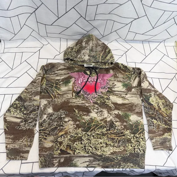 Y2K Cabelas Camo Hoodie Womens‎ Medium Green Advantage Max 1 Open Terrain Heart. - Image 6