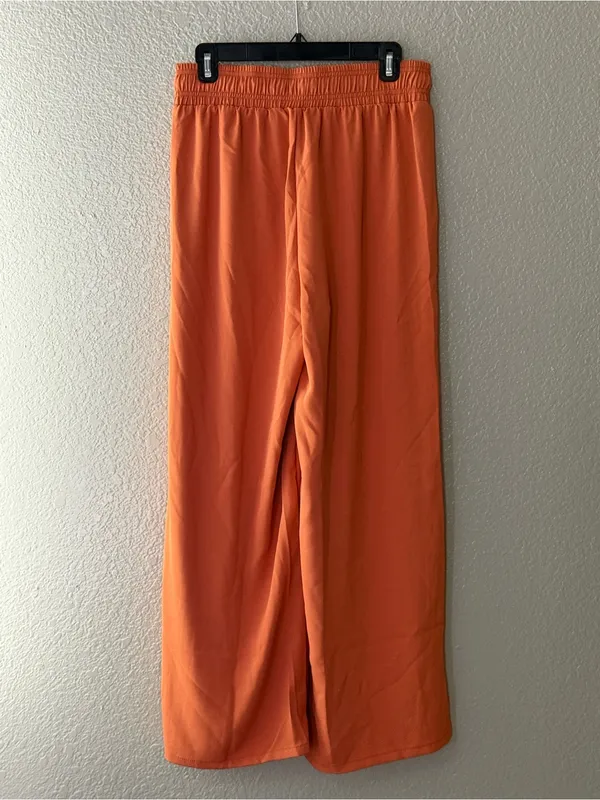 NEW Melloday Rust Orange Wide Leg Drawstring Pants L Bohemian Resort Pull On - Image 7