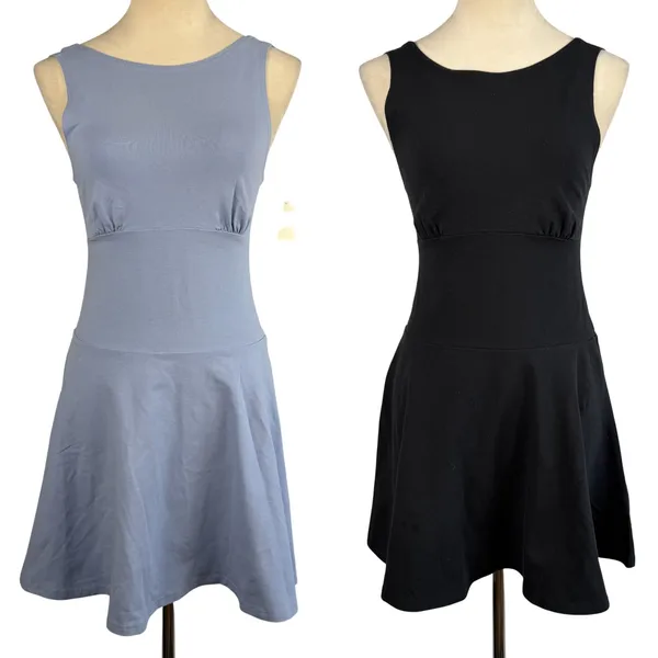 New Bundle‎ Aerie Low Back Mini Dress Small Light Blue Black Athletic Athleisure - Image 3