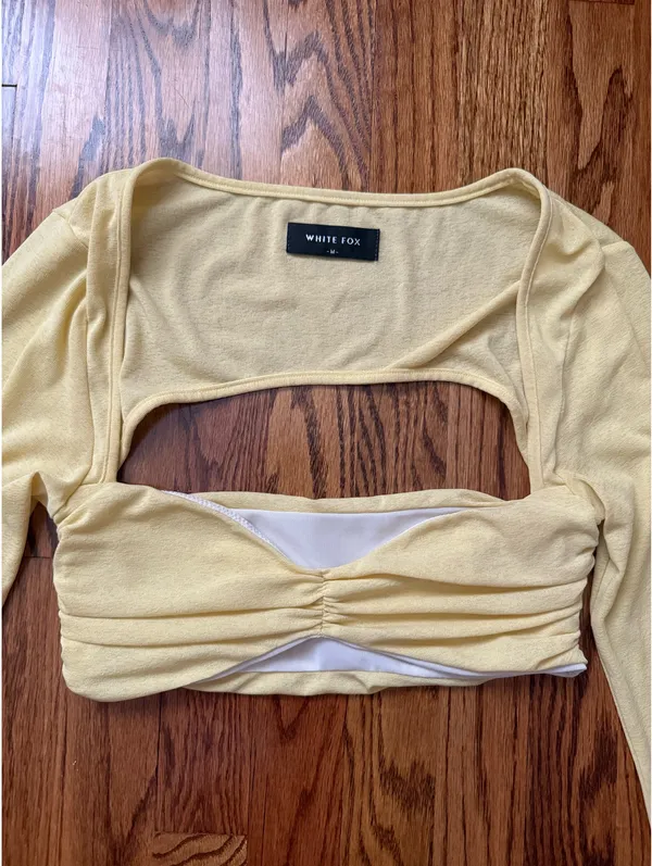 White fox what about me long sleeve crop lemon - Image 5