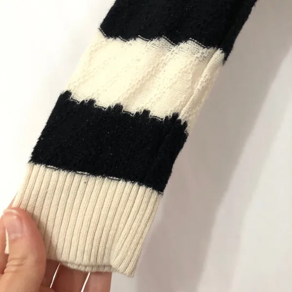 MADEWELL Striped White Black Knit V-Neck Sweater Womens XS Slouchy Oversized - Image 6