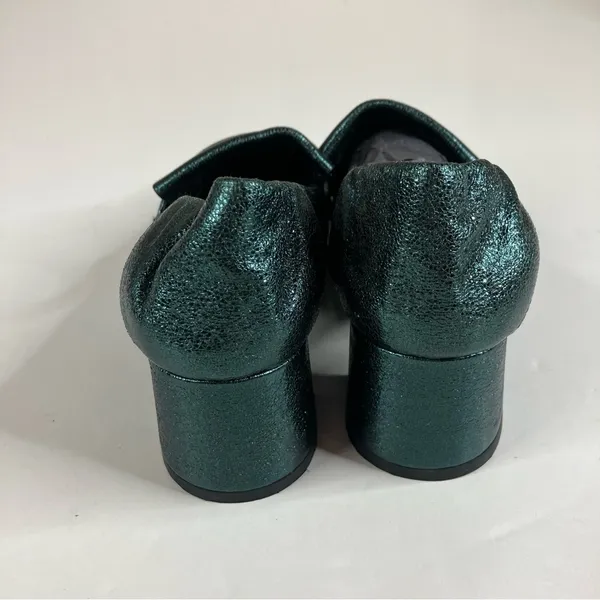 Mango MNG‎ Metallic Green Heeled Loafer Size 36 - Image 4
