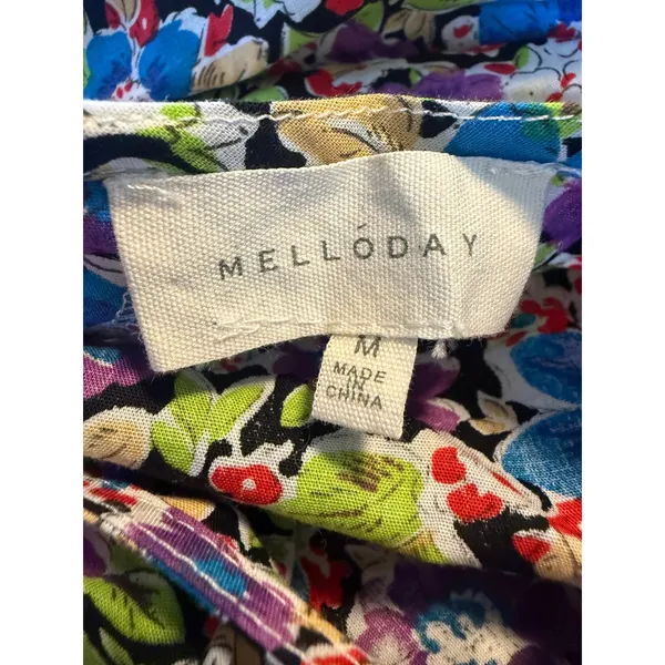 MELLODAY Whimsi boho cottage Mixed Puff‎ Sleeve Mini Dress Multi dainty floral blue M Red - Image 5