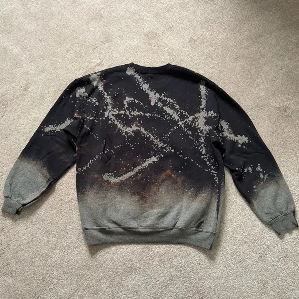 Spooky Season Ghost Bleach Dye Crewneck Sweatshirt Black Gray Size Large - Image 7