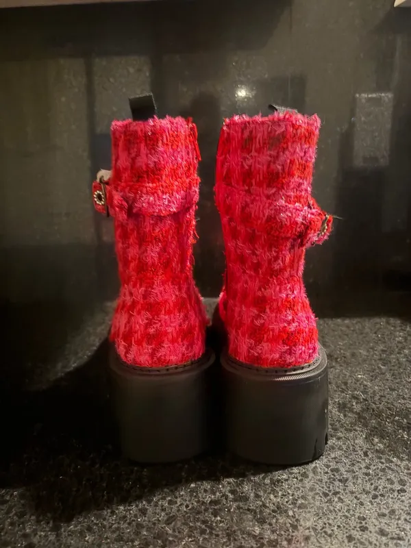 Betsey Johnson pink plaid boots  - Image 2