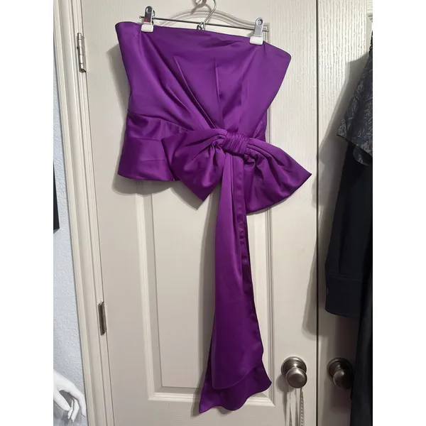 ATSU Anthropologie Satin Strapless Bow Top Sash Cocktail Party Glam Statement‎ L - Image 2
