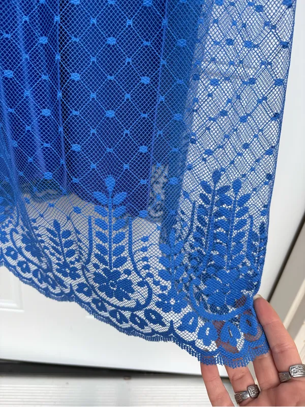 Vintage 70’s blue lace overlay formal fit and flare full length dress - Image 2