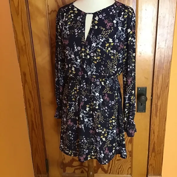 Lush Floral Long Sleeve Mini Dress Dark Academia Cottagecore Keyhole Medium - Image 10