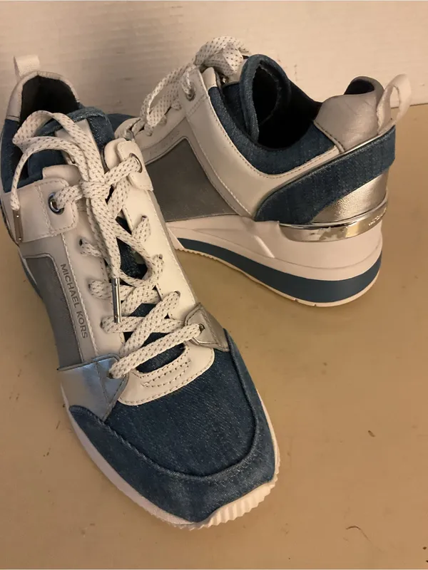 Michael Kors women denim and White leather platform Georgie trainer sneakers 7 - Image 8