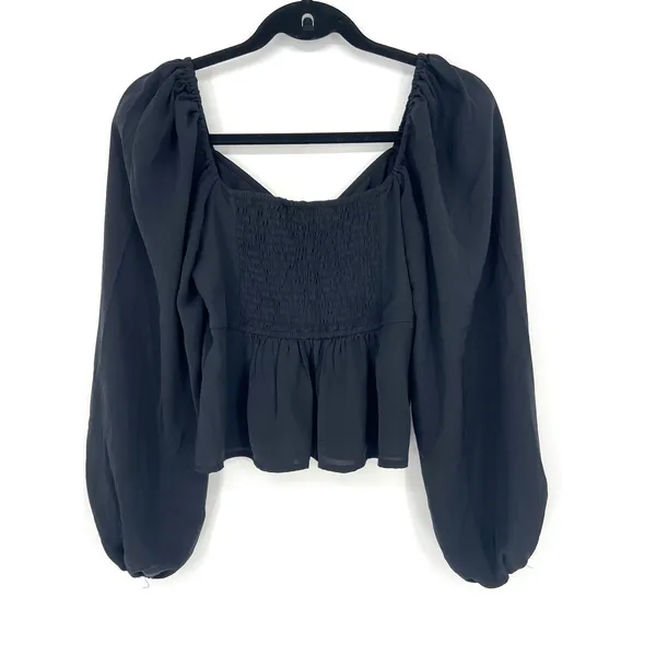 Abercrombie & Fitch Small Black Puff Sleeve Peasant Crop Top EUC Boho Whimsigoth - Image 2