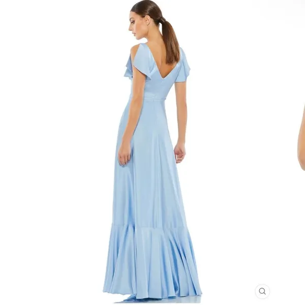 NWT Mac Duggal Blue FLOUNCE SLEEVE SATIN GOWN Missing Belt Size 2 - Image 7