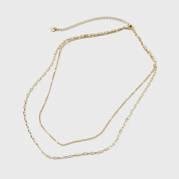 Target 14K Gold Plated Flat Beaded and Link Chain Duo Necklace - A New Day™ Gold: Nickel-Free, Lobster Clasp - Image 3