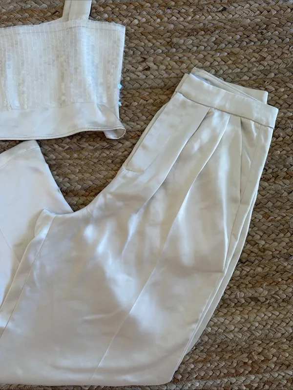 The Noli Shop Women's Cream Sequin Crop Top & High-Waist Pants Set - Image 2