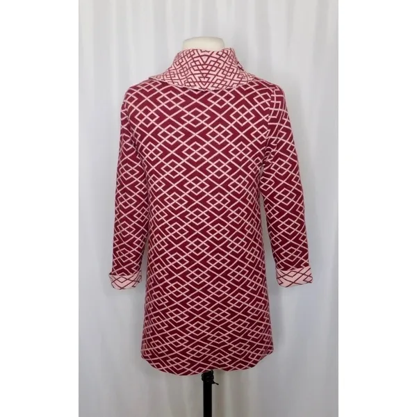 Anthropologie MOTH Galena Cowl Neck Sweater Maroon Pink Jacquard Geometric Small - Image 8