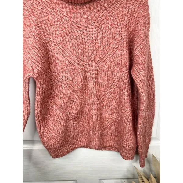 Caslon Pink Mauve Cable Knit Long Sleeve Turtleneck Sweater Size Small - Image 6