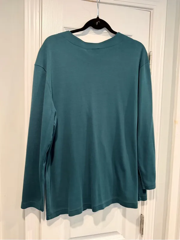 Lands End Size L Green 100% Cotton Button Front Cardigan Sweatshirt Pockets - Image 7