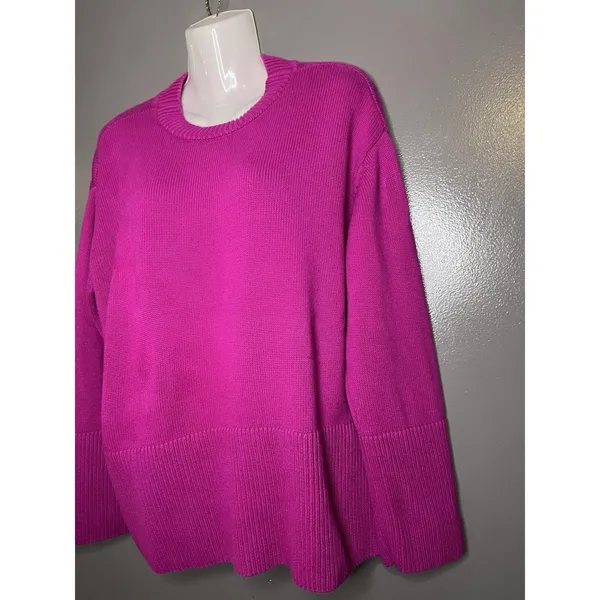 GAP Sweater Womens Medium Pink 100% Cotton Crew Neck Side Slit Knit Pullover - Image 4