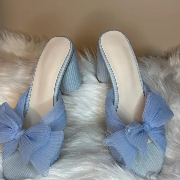Blue Mules with Decorative Bow Size 6 - Image 3