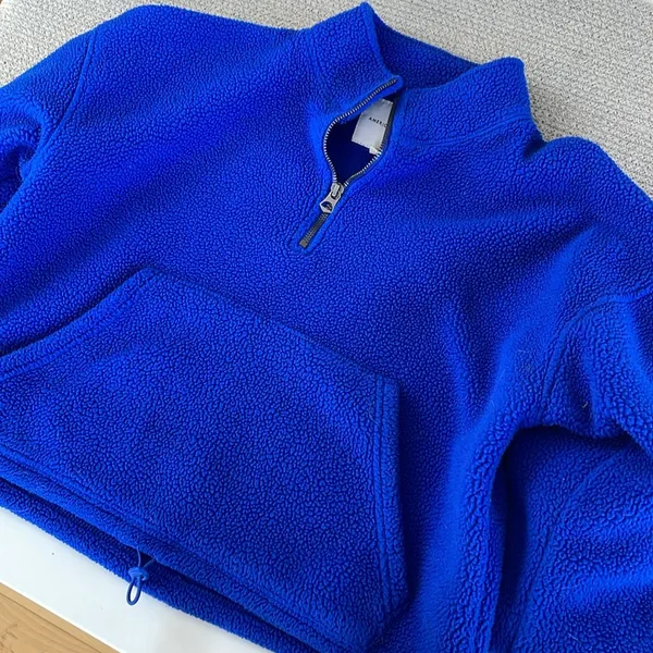 American Eagle Cobalt Blue Quarter Zip Cropped Sherpa Fleece Sweatshirt Sz XS - Image 6