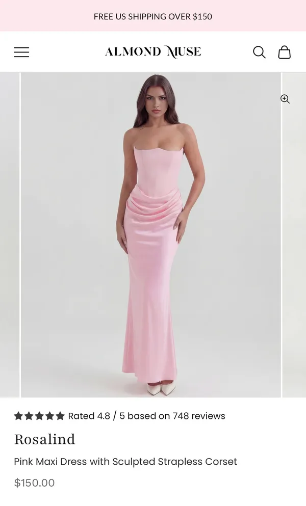 Almond Muse Pink Corset Satin Maxi Dress - Image 2