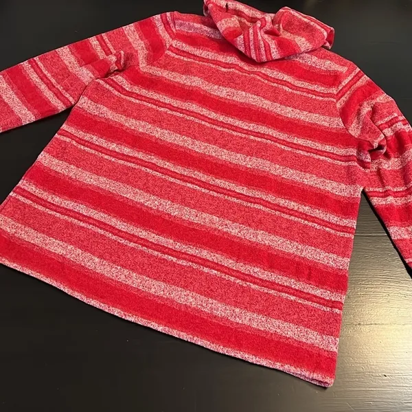 Sunday Boho Womens Hoodie Red White‎ Striped Lace Up Pullover Size 1X - Image 5